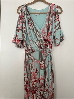 Jessica Simpson Floral Wrap Maxi Dress - Aqua & Pink